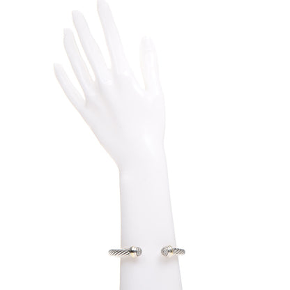 David Yurman Sterling Silver 18K Yellow Gold Diamond Pave 7mm Cable Classics Bracelet 2 of 5