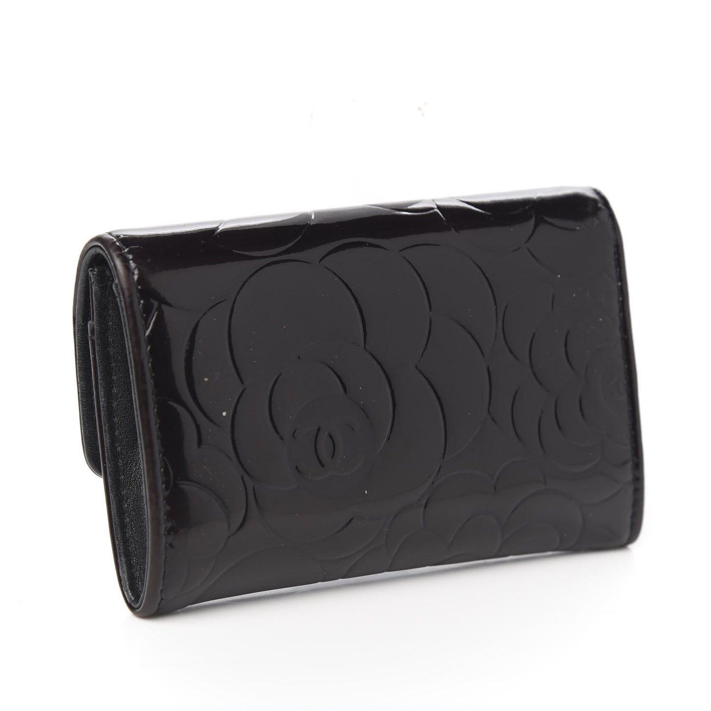 Patent Camellia Embossed Card Holder Black