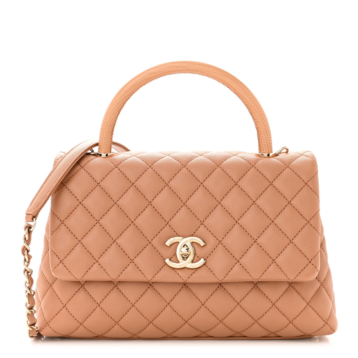 Caviar Quilted Lizard Embossed Small Coco Handle Flap Brown