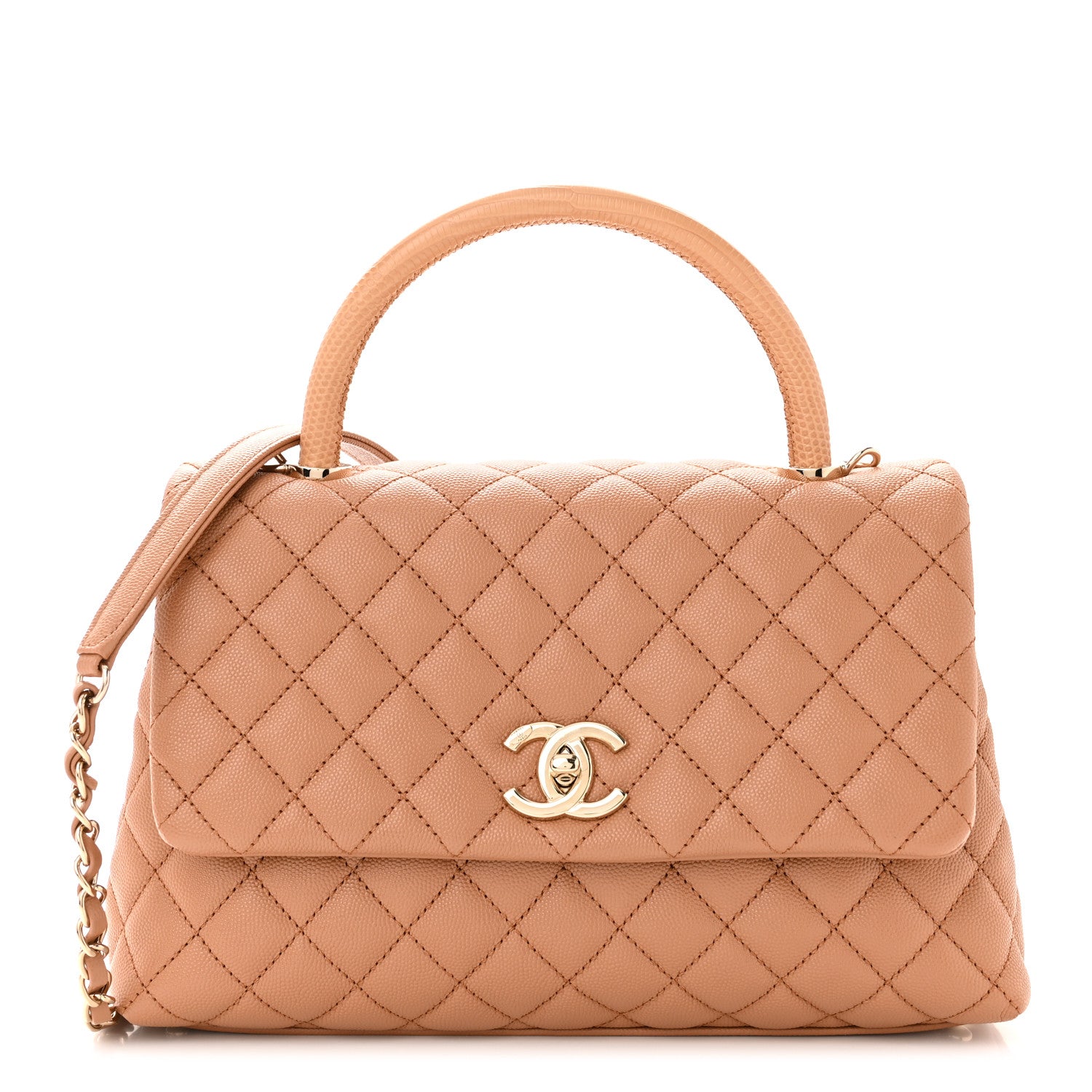 Chanel Caviar Quilted Lizard Embossed Small Coco Handle Flap Brown 1 of 10