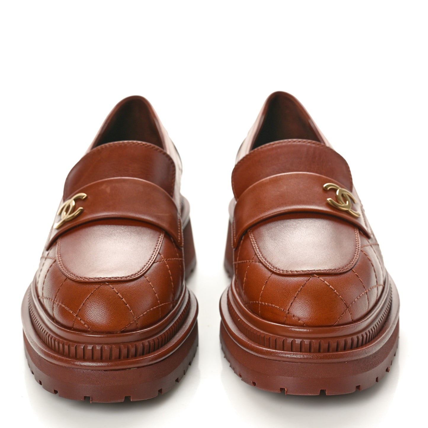 Calfskin Quilted CC Mocassin Loafers 36 Light Brown