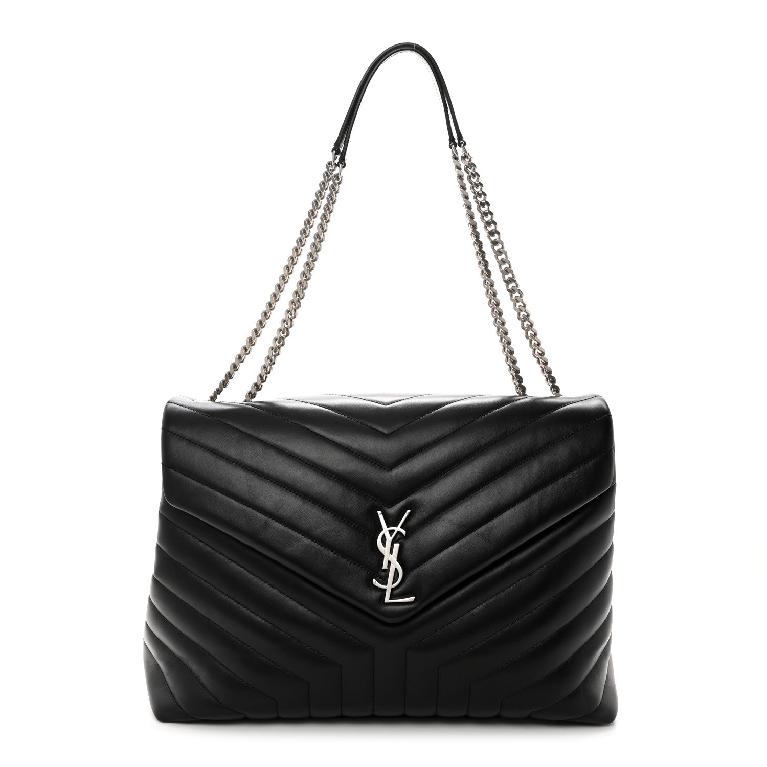 Saint Laurent SAINT LAURENT Calfskin Y Quilted Monogram Large Loulou Chain Satchel Black 1 of 11