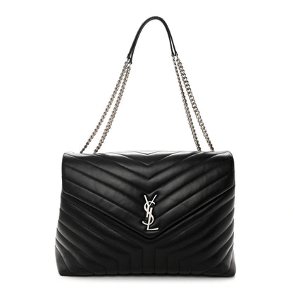 Saint Laurent SAINT LAURENT Calfskin Y Quilted Monogram Large Loulou Chain Satchel Black 1 of 11