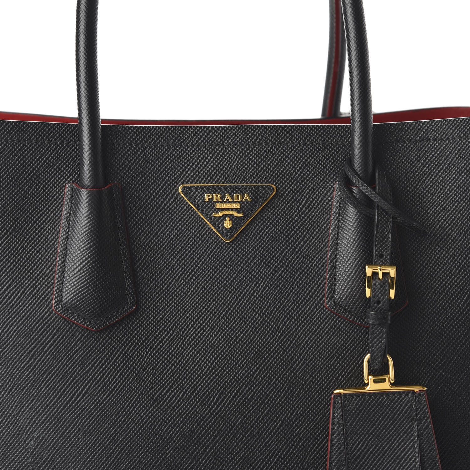 Prada Saffiano Cuir Large Double Bag Black Fuoco 9 of 9