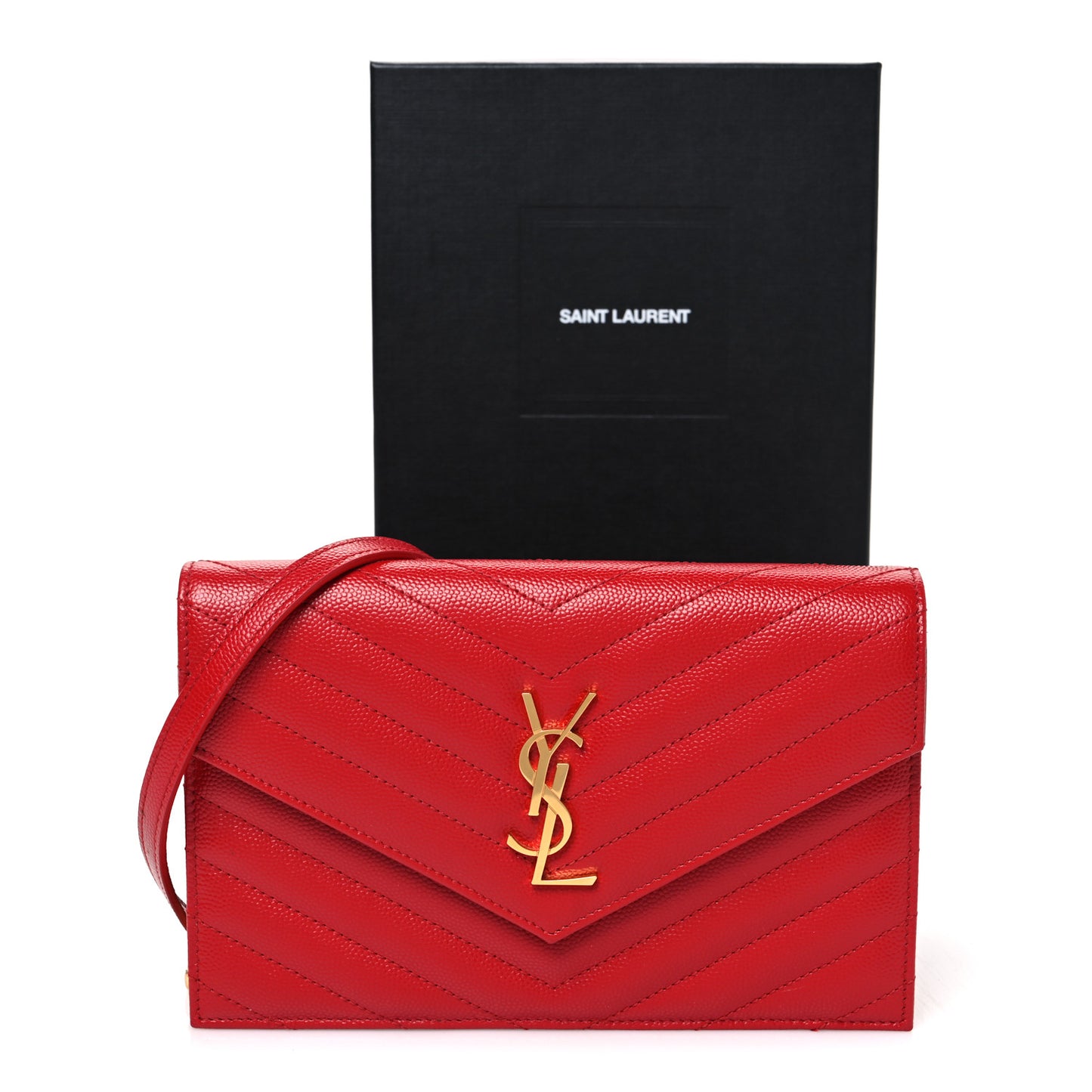 Grain De Poudre Matelasse Chevron Monogram Envelope Chain Wallet Bandana Red
