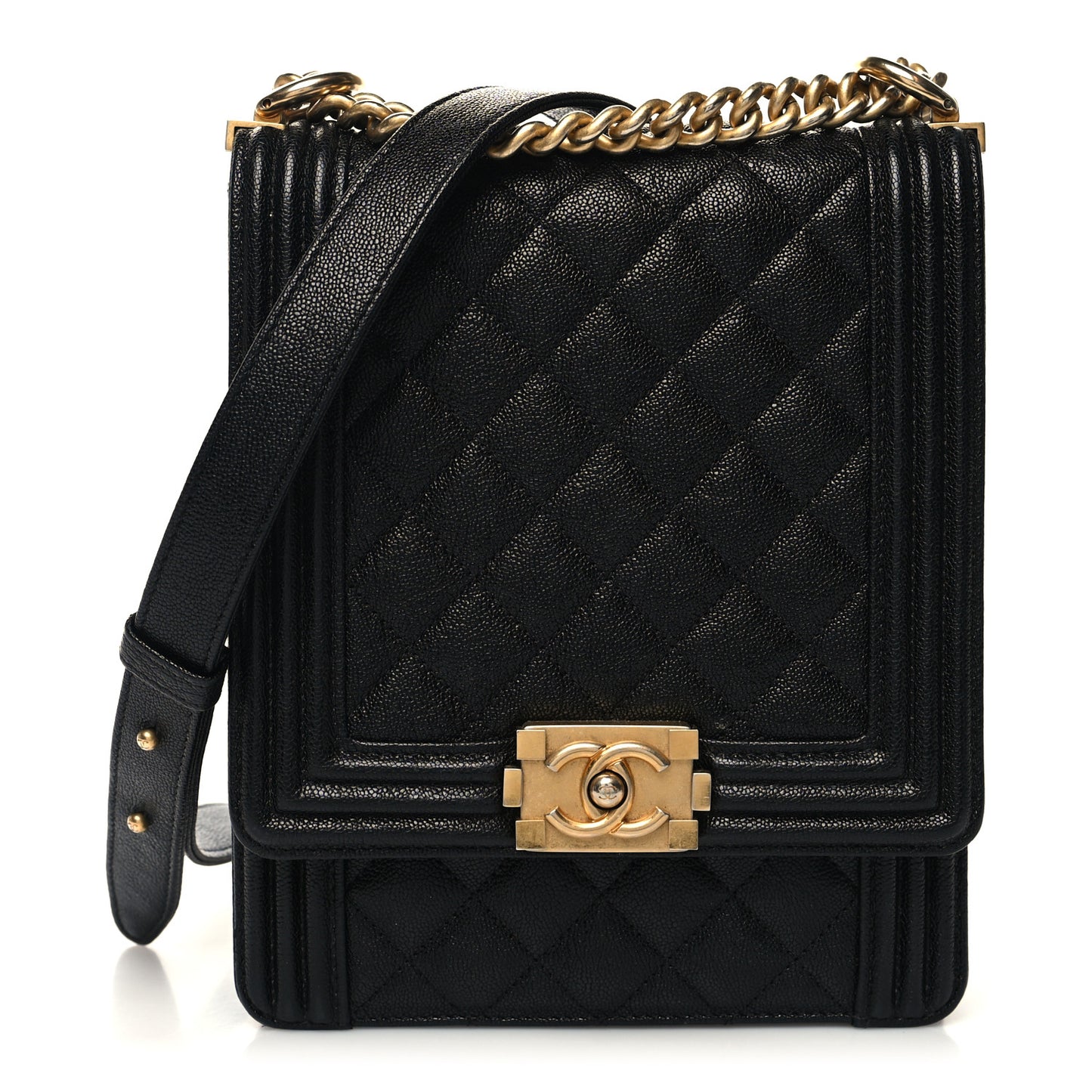 Caviar Quilted North South Boy Flap Black