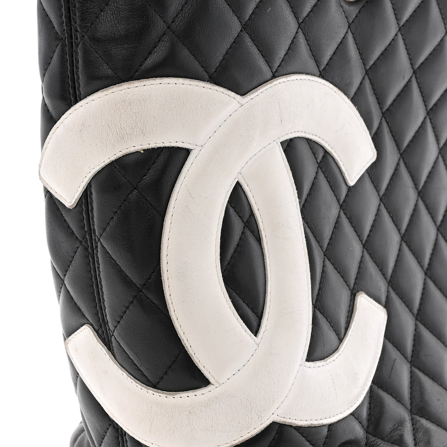 Calfskin Quilted Large Cambon Tote Black White
