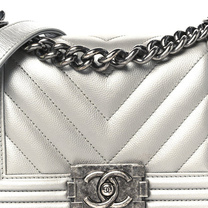 Chanel Metallic Caviar Chevron Quilted Small Boy Flap Silver 8 of 10
