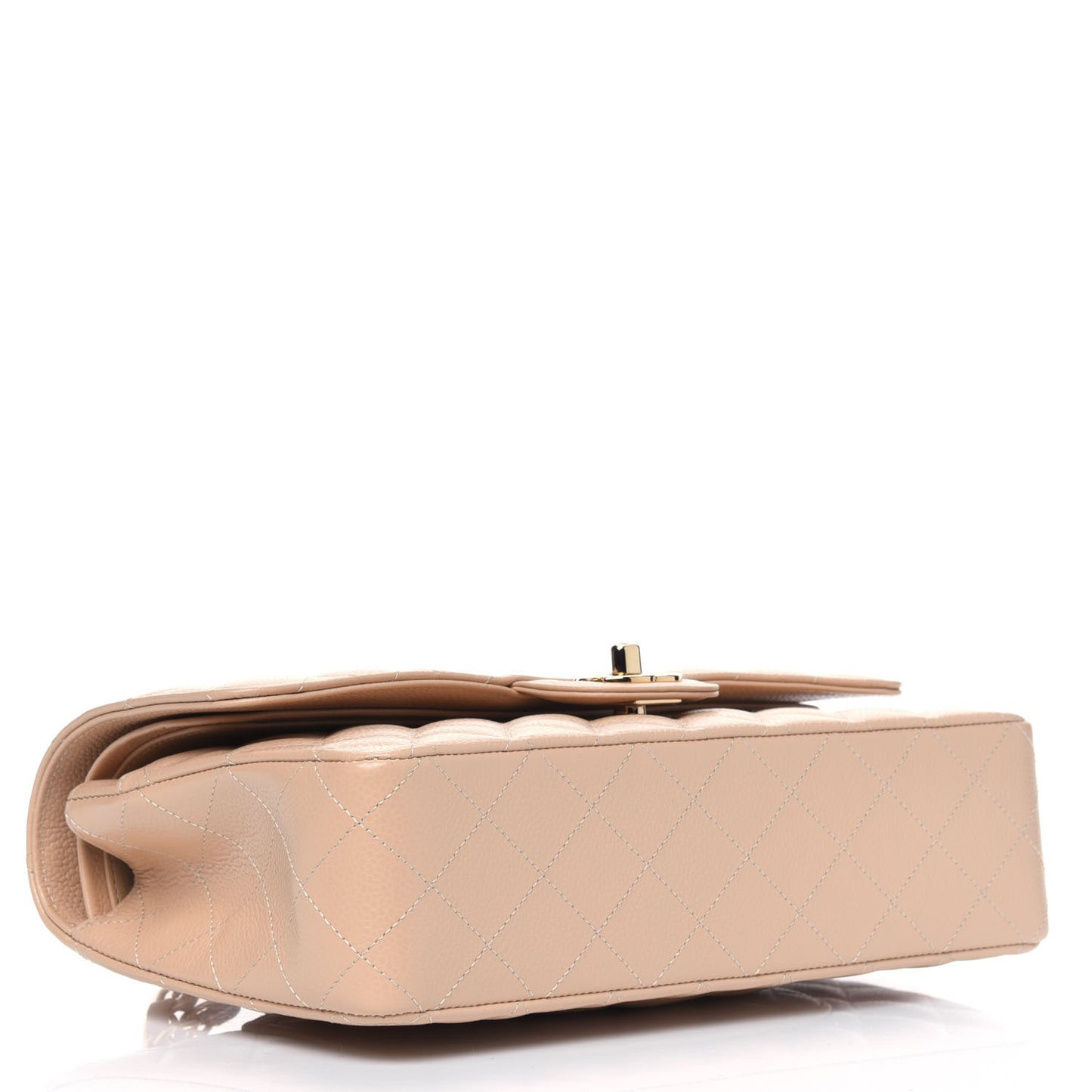 Caviar Quilted Medium Double Flap Beige