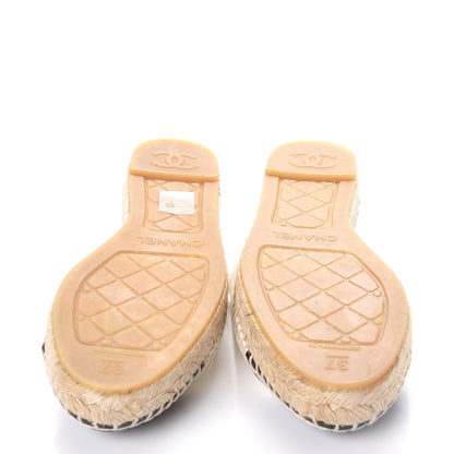 Chanel Iridescent Goatskin CC Espadrille Mules 37 Ivory Black 5 of 10