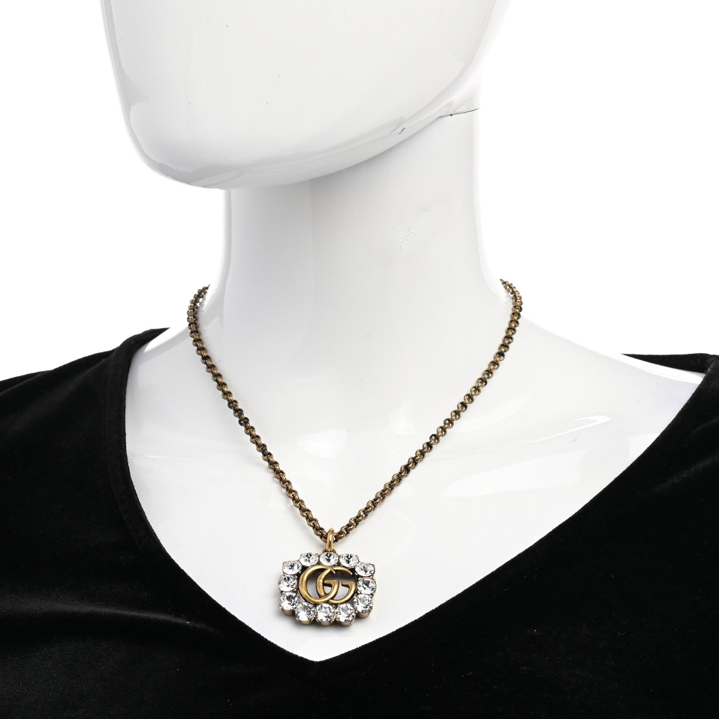 Crystal Embellished Double G Necklace Aged Gold