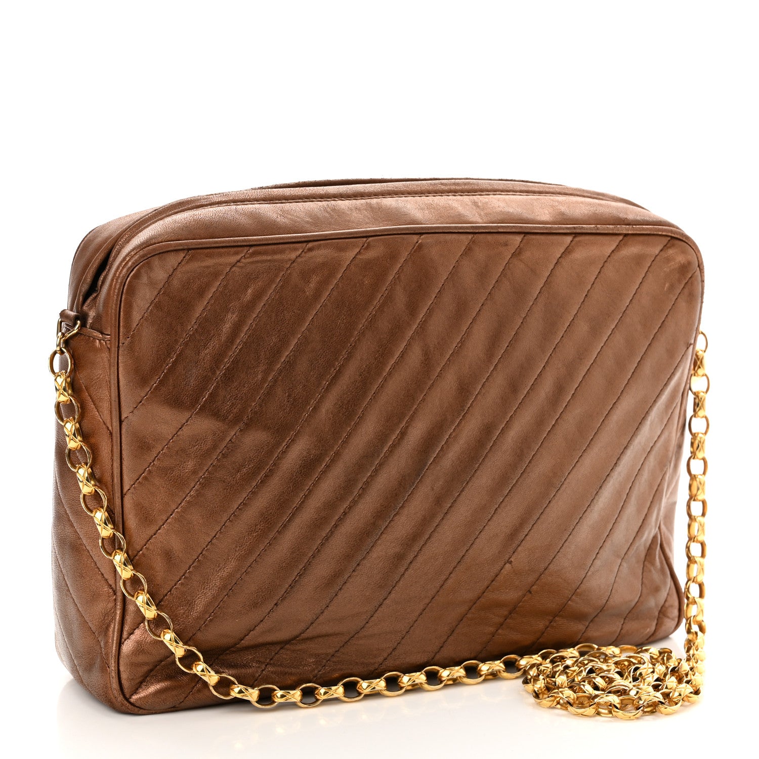 Chanel Metallic Lambskin Diagonal Quilted Tassel Camera Bag Bronze 3 of 16