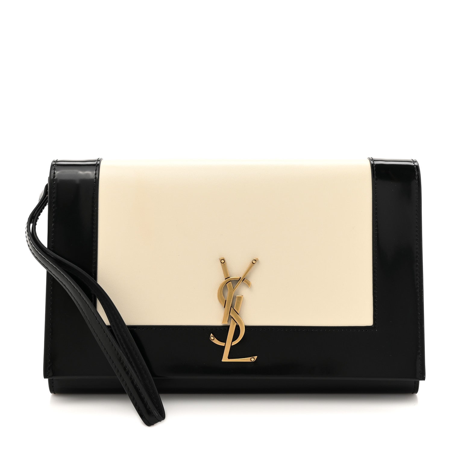 Saint Laurent Nappa Patent Calfskin Two-Toned Monogram Pouch Alabastro Black 1 of 11