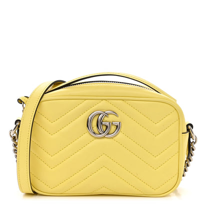 Gucci Calfskin Matelasse Mini GG Marmont Chain Shoulder Bag Banana 1 of 12