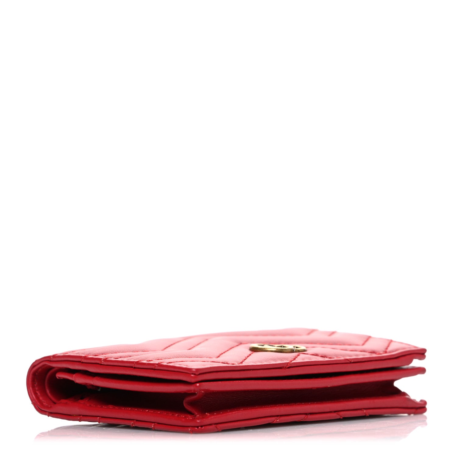 Gucci Calfskin Matelasse GG Marmont Card Case Wallet Hibiscus Red