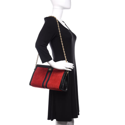 Gucci Suede Patent Web Medium Ophidia Chain Shoulder Bag Hibiscus Red Black 2 of 10