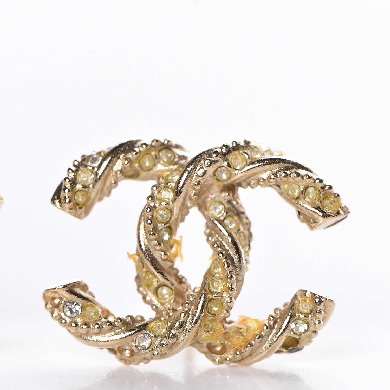 Chanel Crystal Twisted CC Earrings Gold 7 of 7