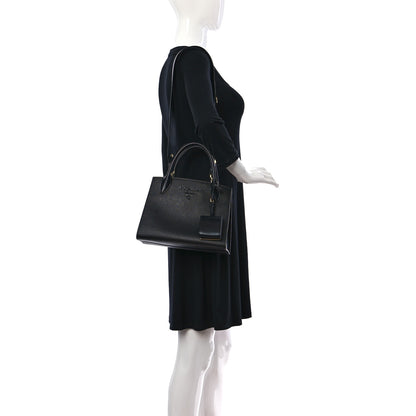Prada Saffiano Cuir Calfskin Small Monochrome Top Handle Tote Black 2 of 9