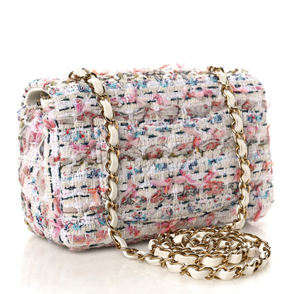 Chanel Tweed Quilted Mini Rectangular Flap Ecru Pink Blue Green 3 of 11