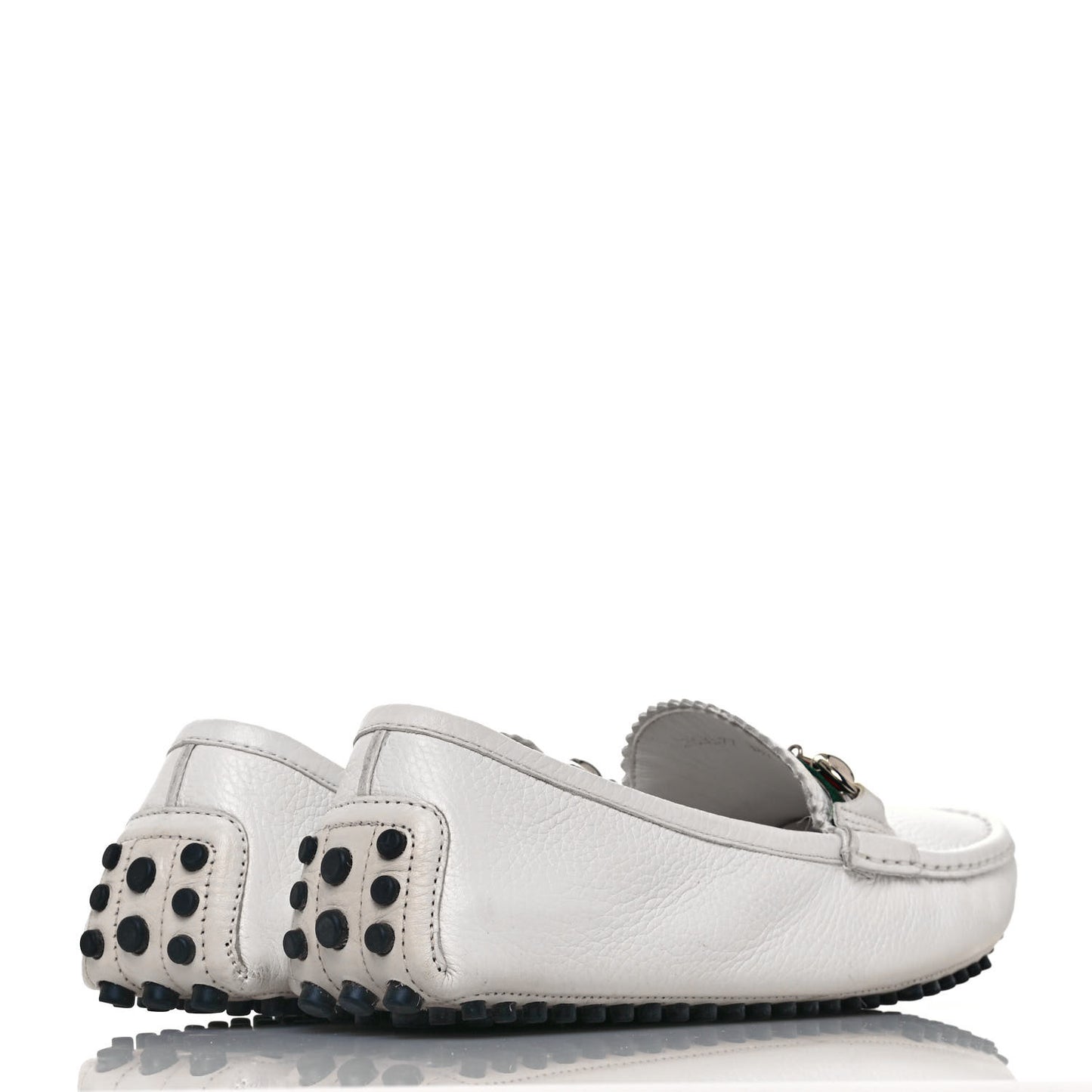 Calfskin Horsebit Web Womens Driver Loafers 38.5 White