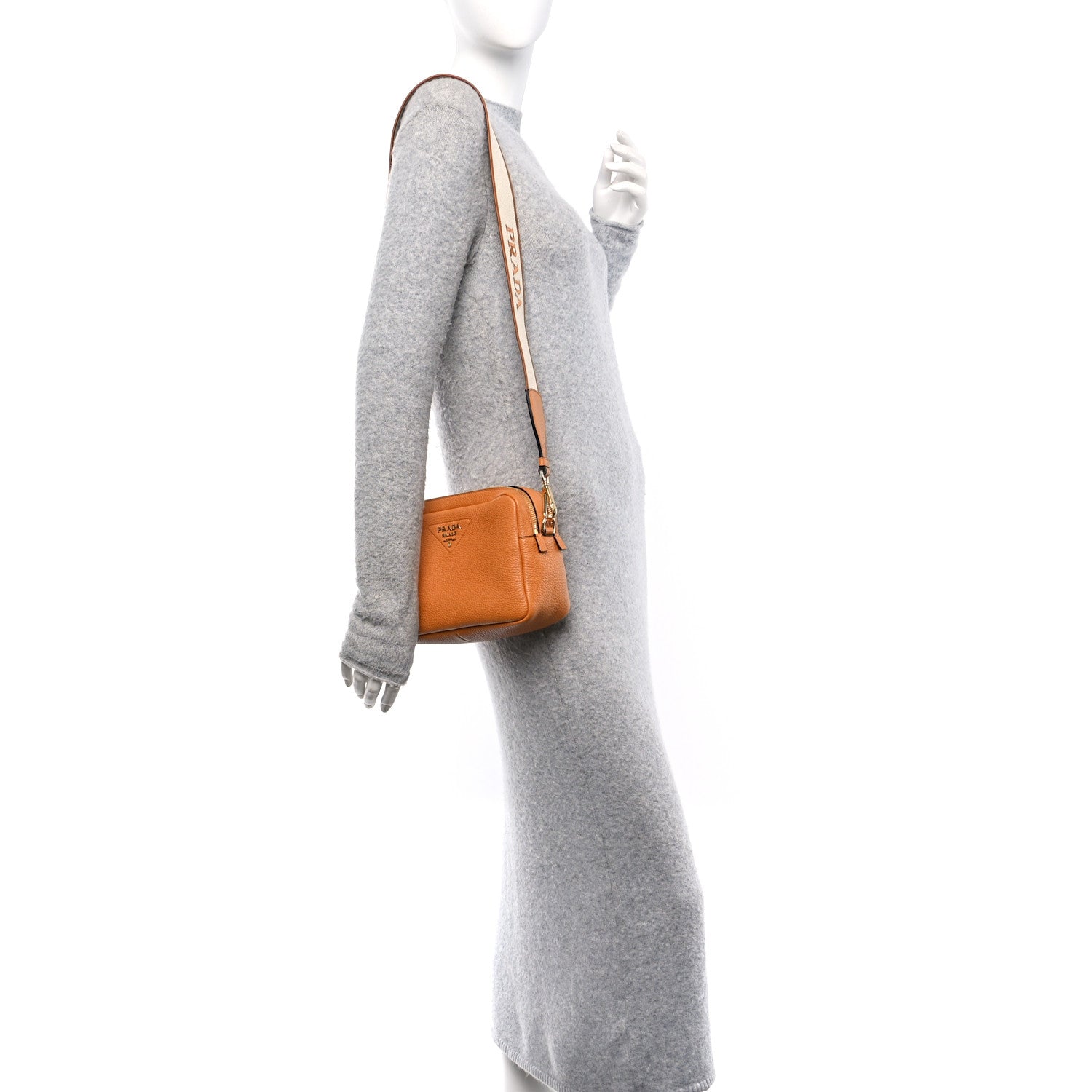 Prada Vitello Daino Soft Medium Double Zip Shoulder Bag Amber 2 of 11