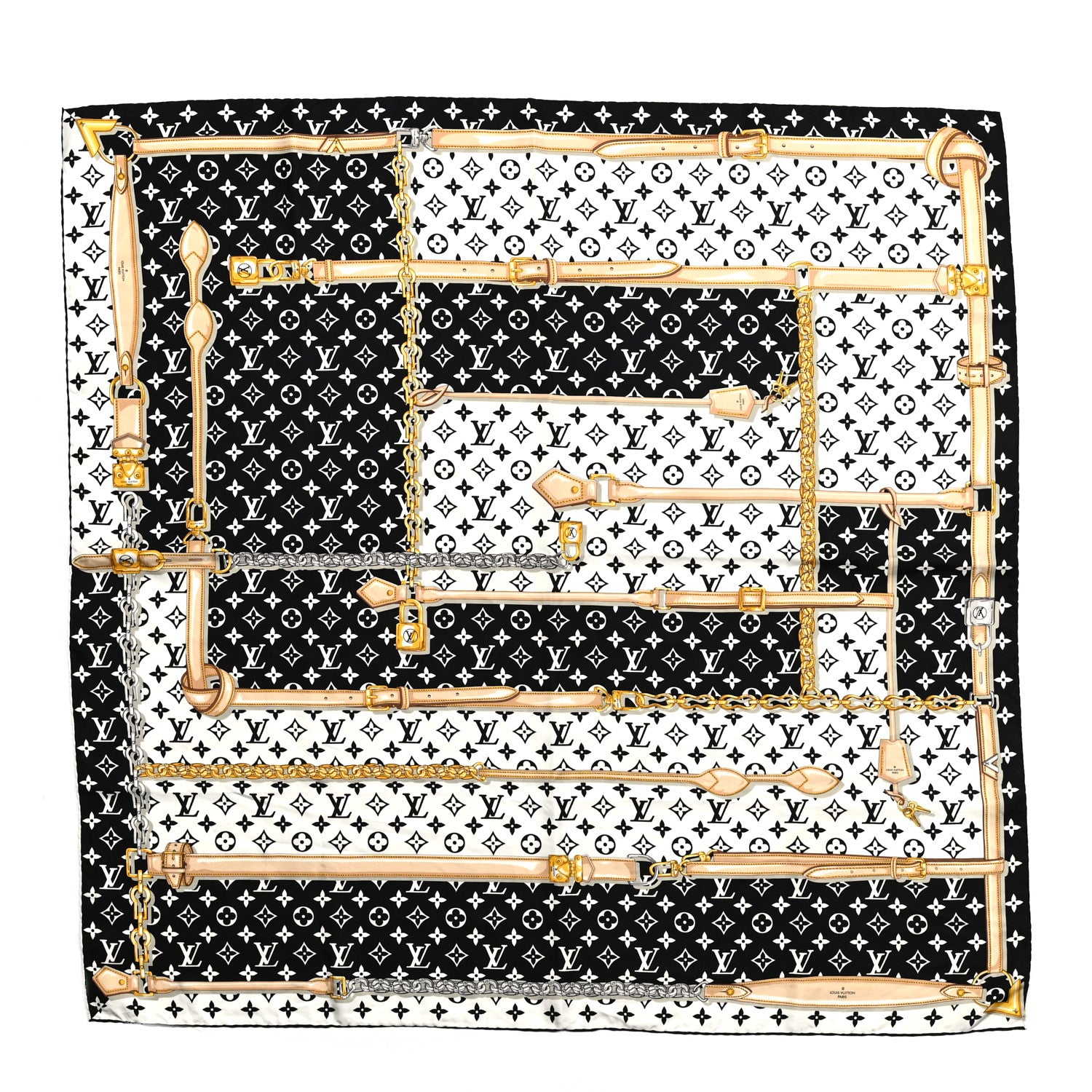 Louis Vuitton Silk Monogram Confidential Square Scarf Black 1 of 8