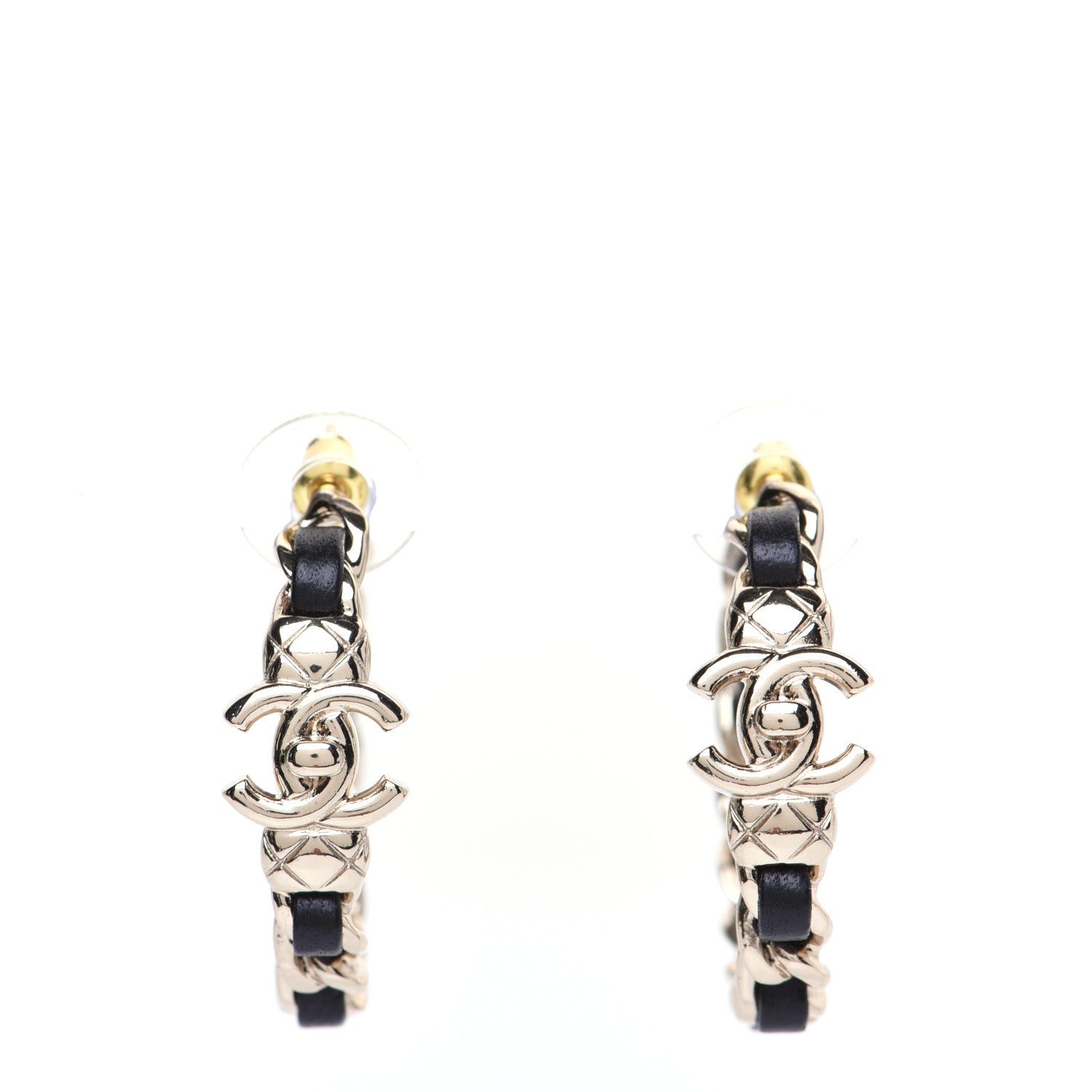 Chanel Lambskin CC Turnlock Chain Hoop Earrings Gold Black 1 of 8