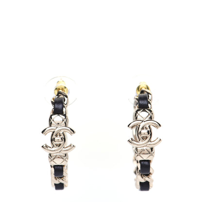 Chanel Lambskin CC Turnlock Chain Hoop Earrings Gold Black 1 of 8
