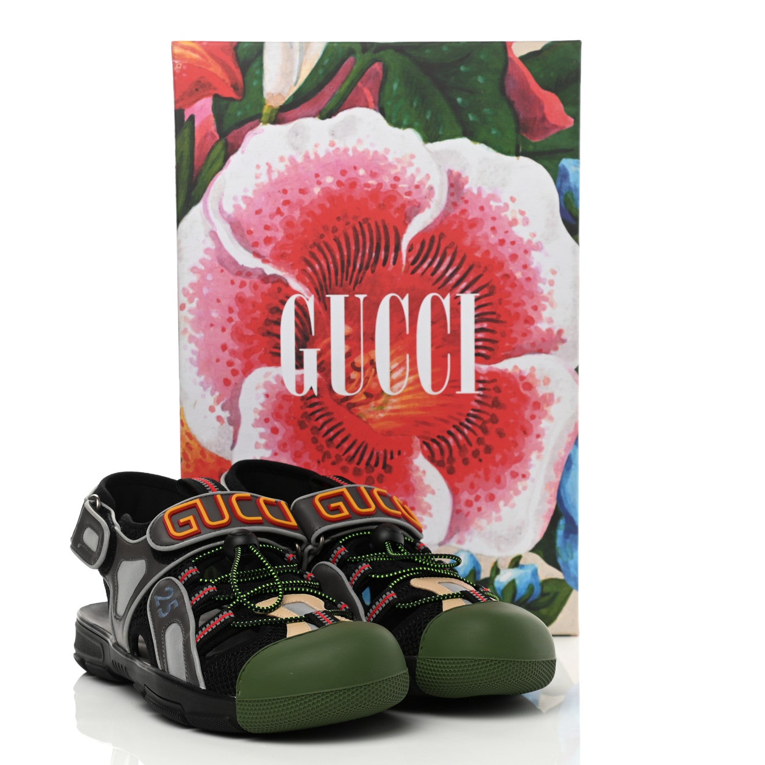 Gucci Mesh Fabric Mens Tinsel Sport Sandals 7 Black Silver Green 10 of 10