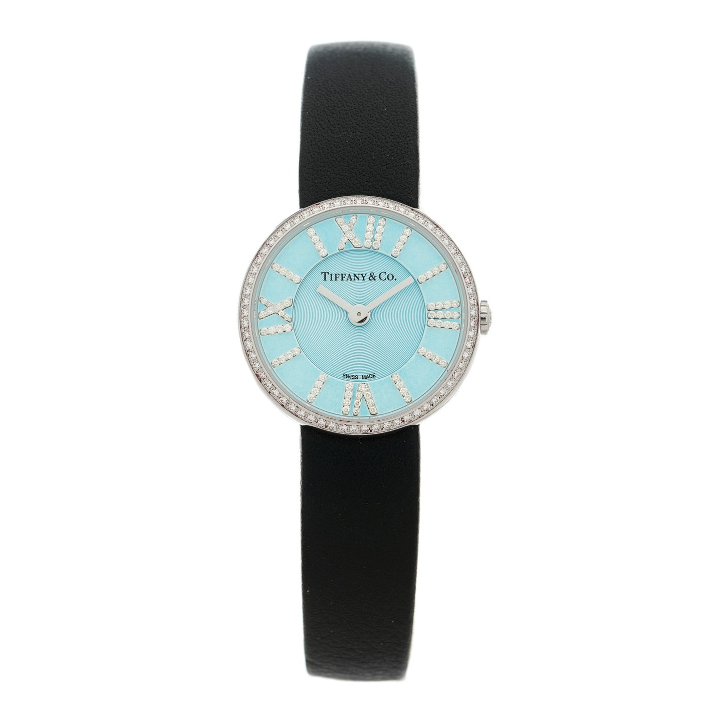 Stainless Steel Calfskin Diamond Bezel 24mm Atlas 2-Hand Quartz Watch Tiffany Blue