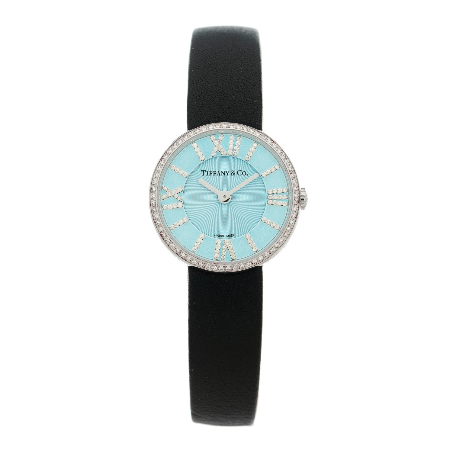 Tiffany Stainless Steel Calfskin Diamond Bezel 24mm Atlas 2-Hand Quartz Watch Tiffany Blue 1 of 5