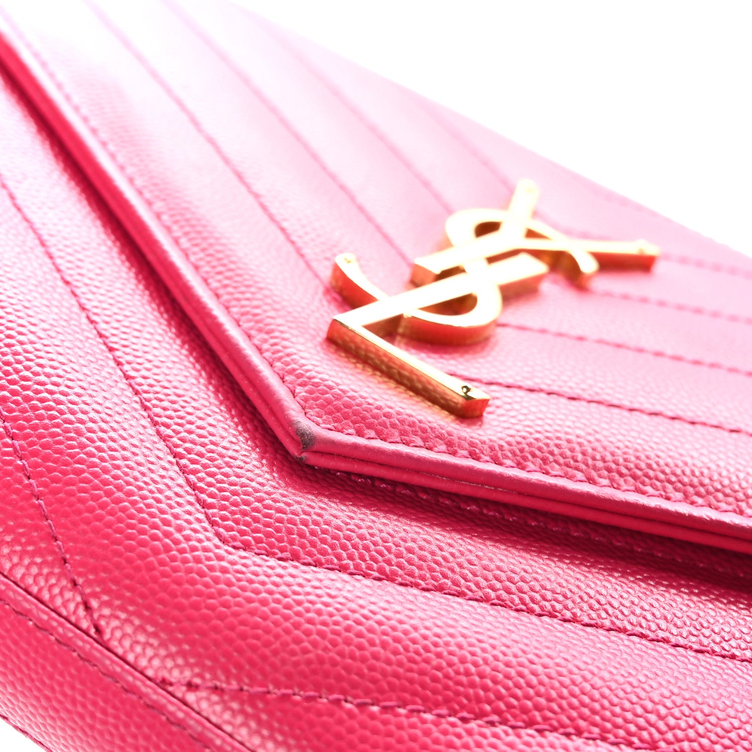 Saint Laurent Grain De Poudre Matelasse Chevron Monogram Chain Wallet Bubblegum 12 of 12