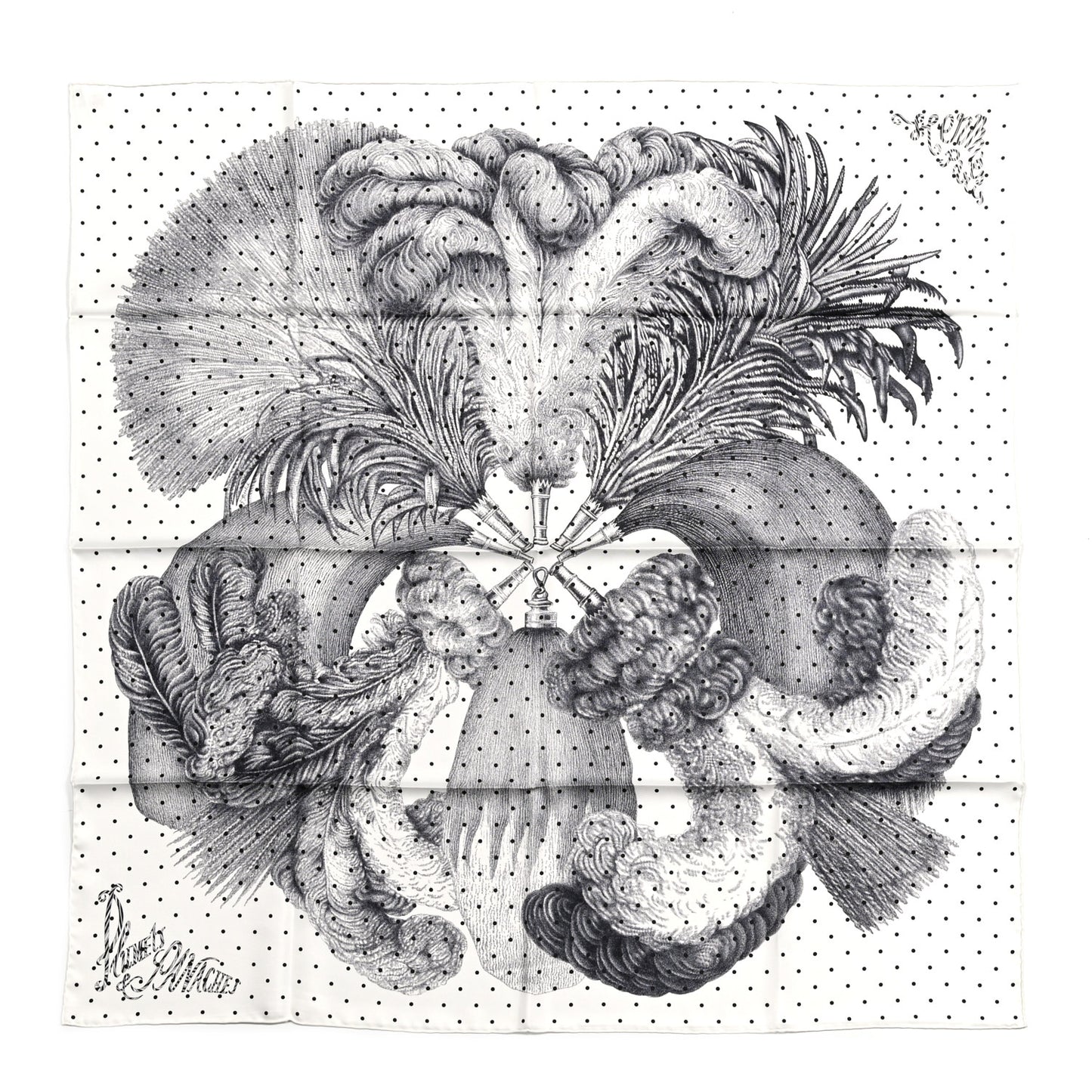 Silk Plumets Et Panaches Scarf 90 White Black Anthracite