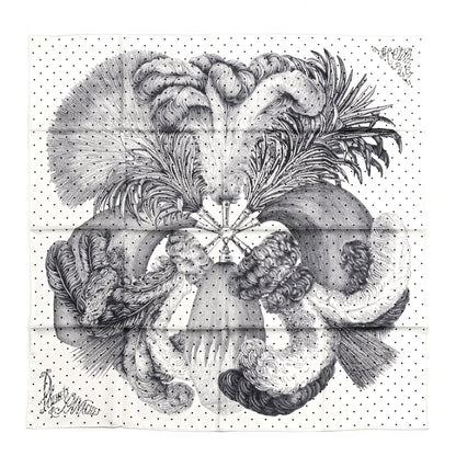 Hermes Silk Plumets Et Panaches Scarf 90 White Black Anthracite 1 of 6