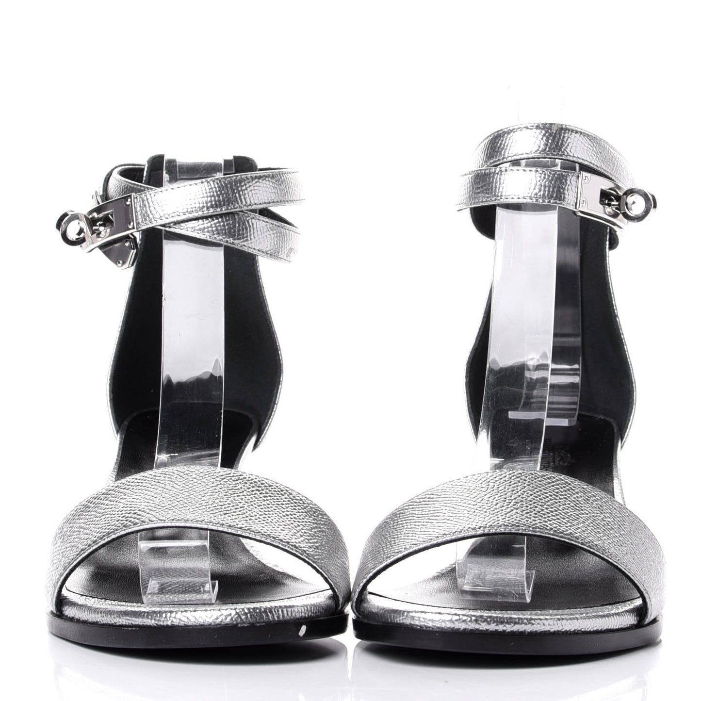 Metallic Epsom Manege Sandals 36.5 Gris Argente