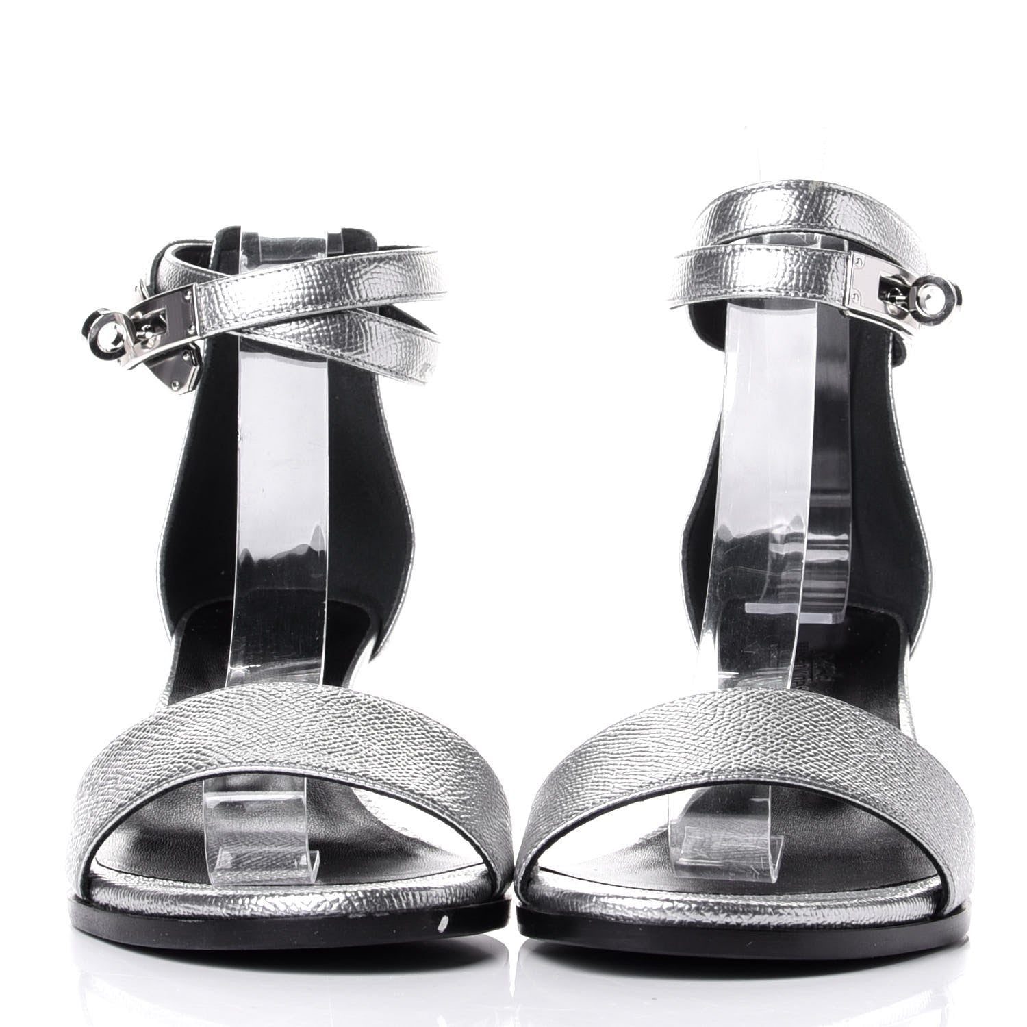 Hermes Metallic Epsom Manege Sandals 36.5 Gris Argente 2 of 10