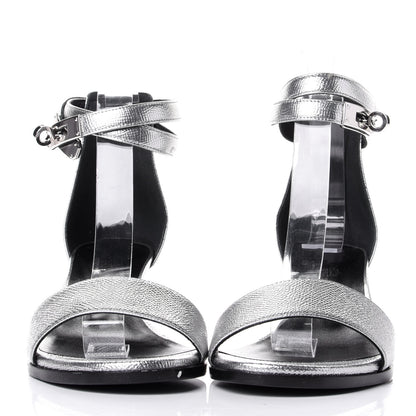 Hermes Metallic Epsom Manege Sandals 36.5 Gris Argente 2 of 10