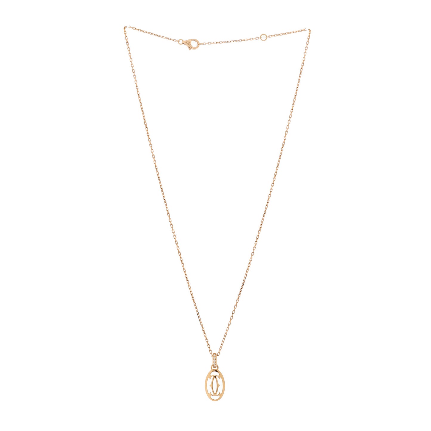 18K Pink Gold Diamond Logo Pendant Necklace