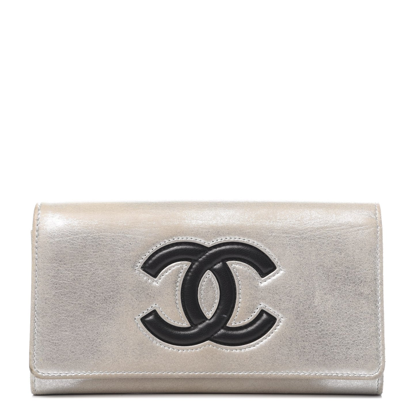 Lambskin Large CC Flap Wallet Silver