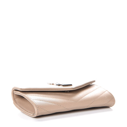 Saint Laurent Grain De Poudre Matelasse Chevron Small Monogram Envelope Wallet Dark Beige 4 of 9
