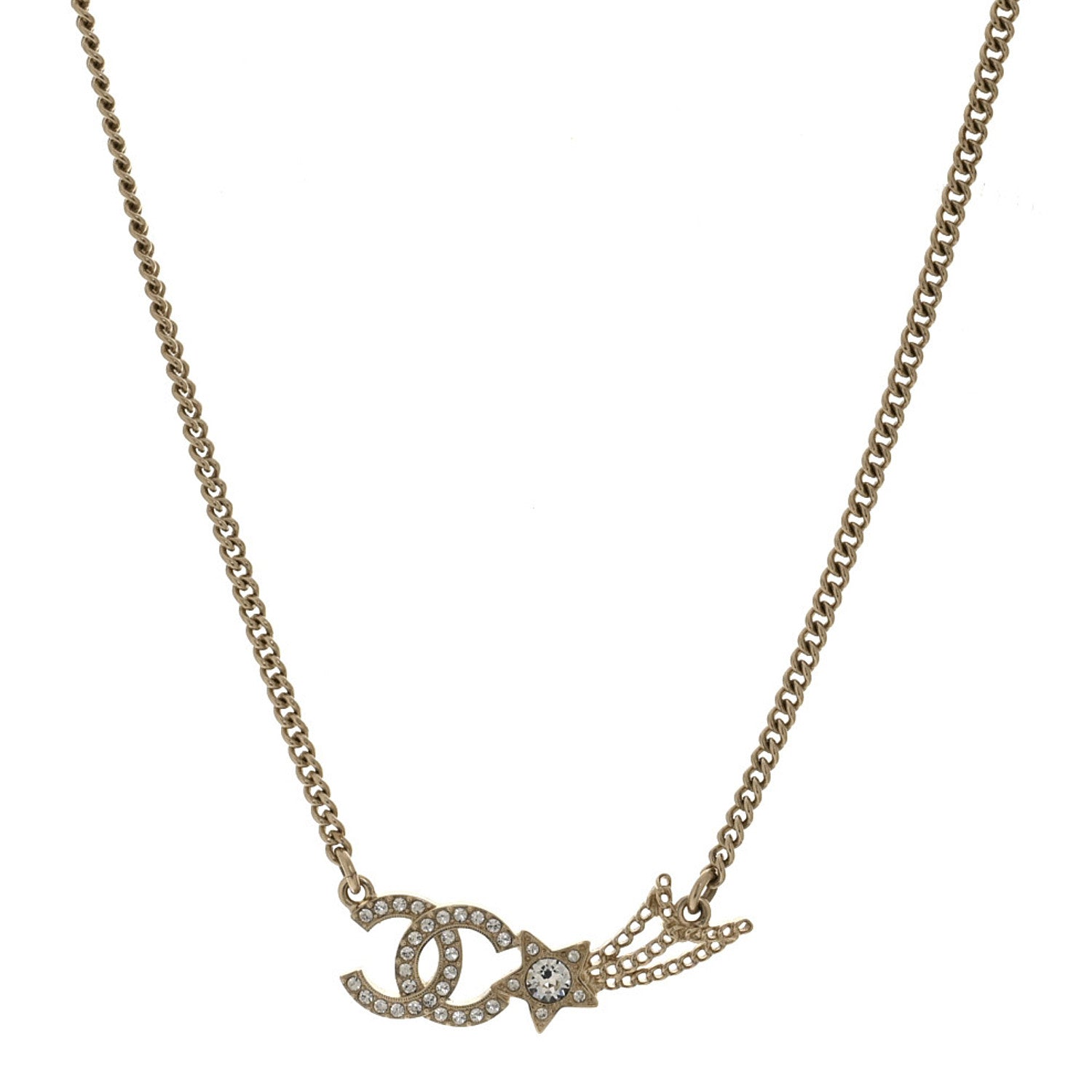 Chanel Crystal Starfall CC Pendant Necklace Gold 1 of 6