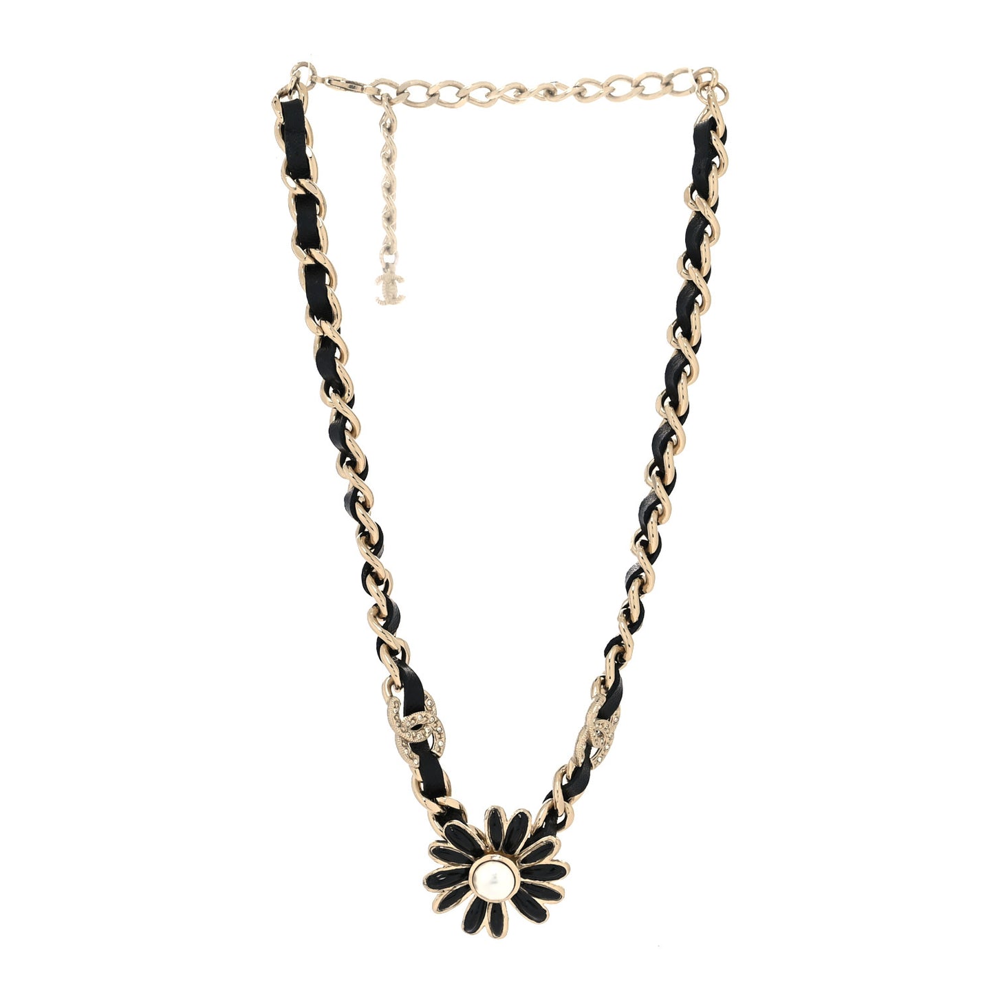 Lambskin Crystal Pearl CC Daisy Choker Gold Black White