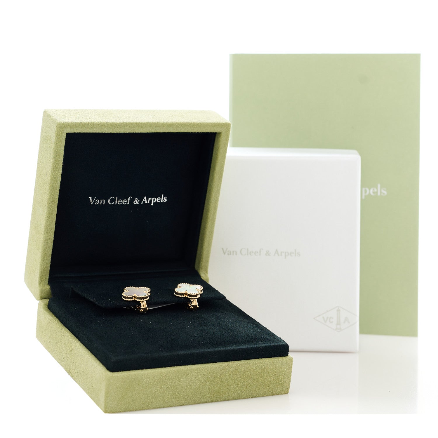 Van Cleef & Arpels 18K Yellow Gold Mother of Pearl Vintage Alhambra Earrings 5 of 5