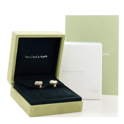 Van Cleef & Arpels 18K Yellow Gold Mother of Pearl Vintage Alhambra Earrings 5 of 5