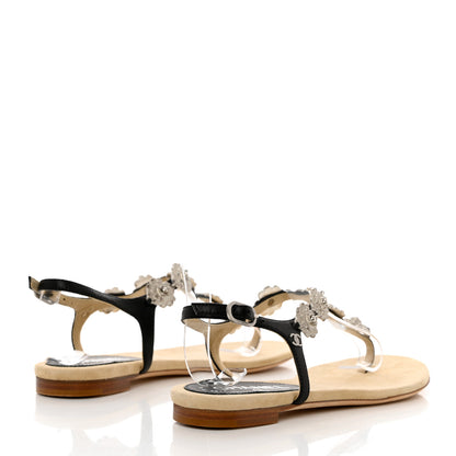 Chanel Lambskin Metal Camellia Thong Sandals 36.5 Black 4 of 11