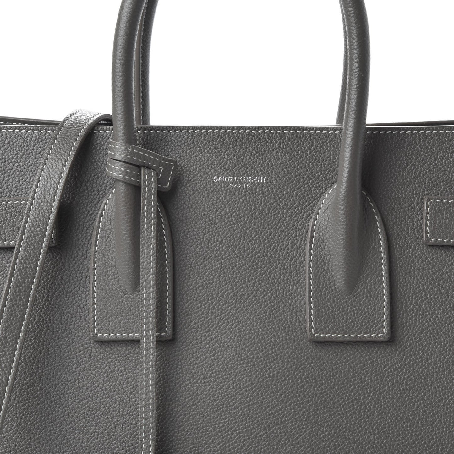 Grained Calfskin Topstitch Small Sac De Jour Grey