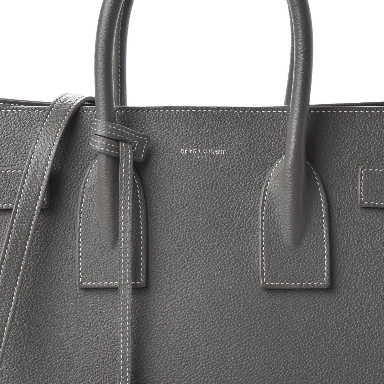 Saint Laurent Grained Calfskin Topstitch Small Sac De Jour Grey 13 of 13