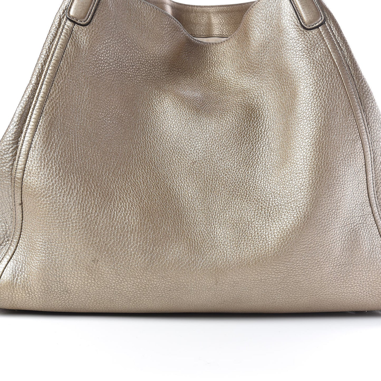 Metallic Pebbled Calfskin Large Soho Shoulder Bag Golden Beige