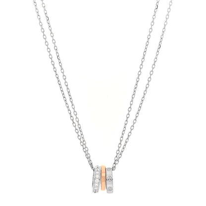 Cartier 18K White Pink Gold Diamond Three Ring LOVE Pendant Necklace 1 of 5