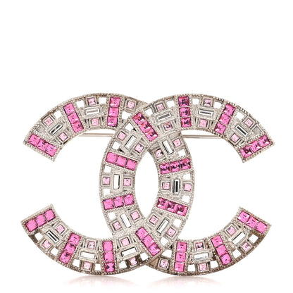 Chanel Baguette Crystal CC Brooch Silver Pink 1 of 5